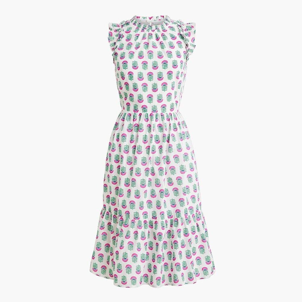 NWT J Crew Factory Midi Cotton Dress with Ruffle Sleeves Size 2